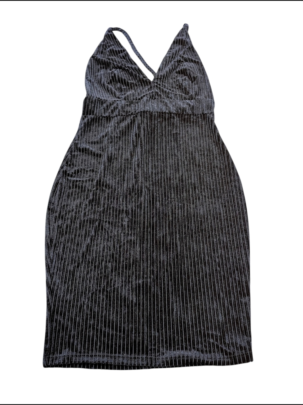 Windsor Black Velvet Ribbed V-Neck Dress - Size S - Sexy & Chic